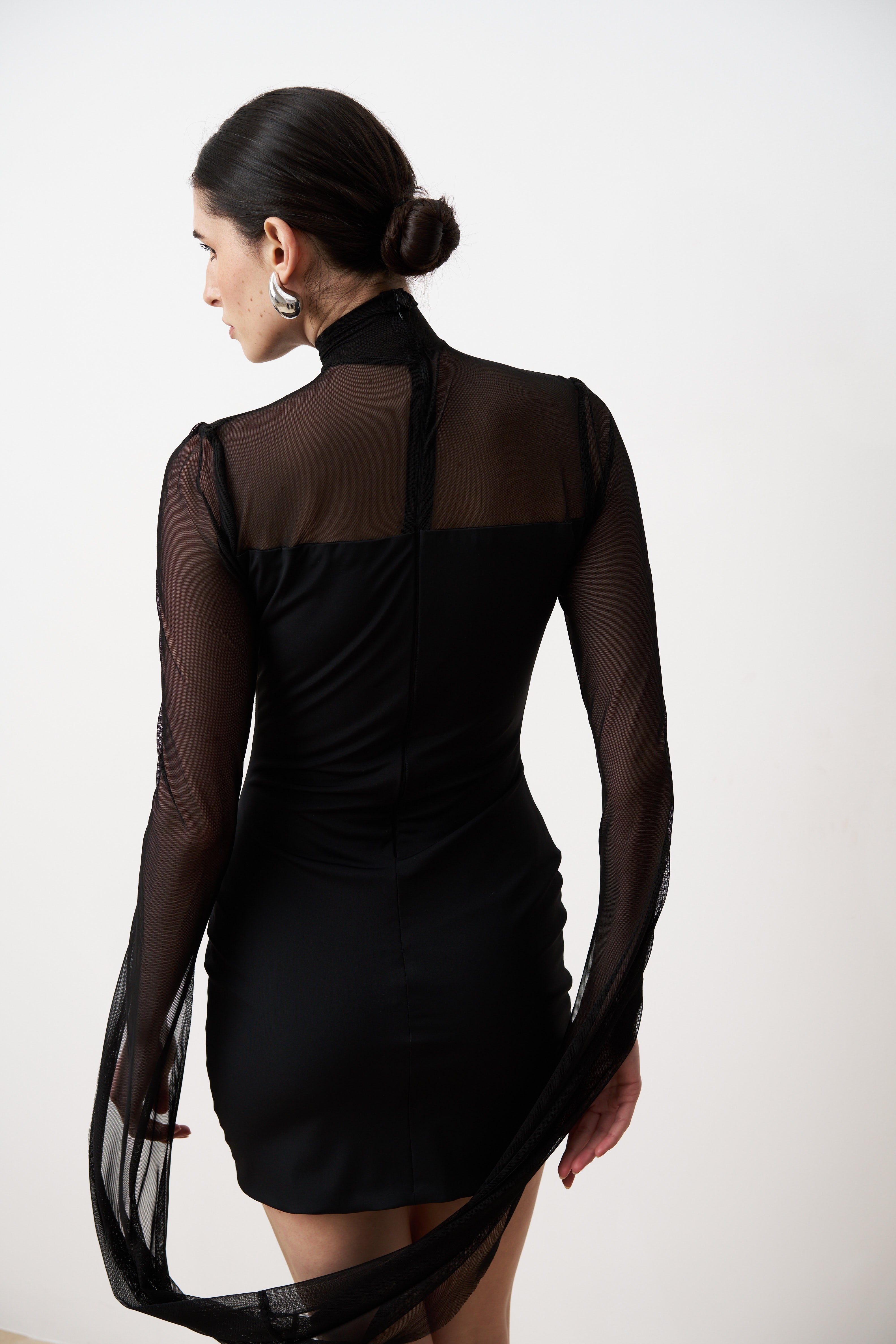 RAYA High neck sheer sleeve mini dress