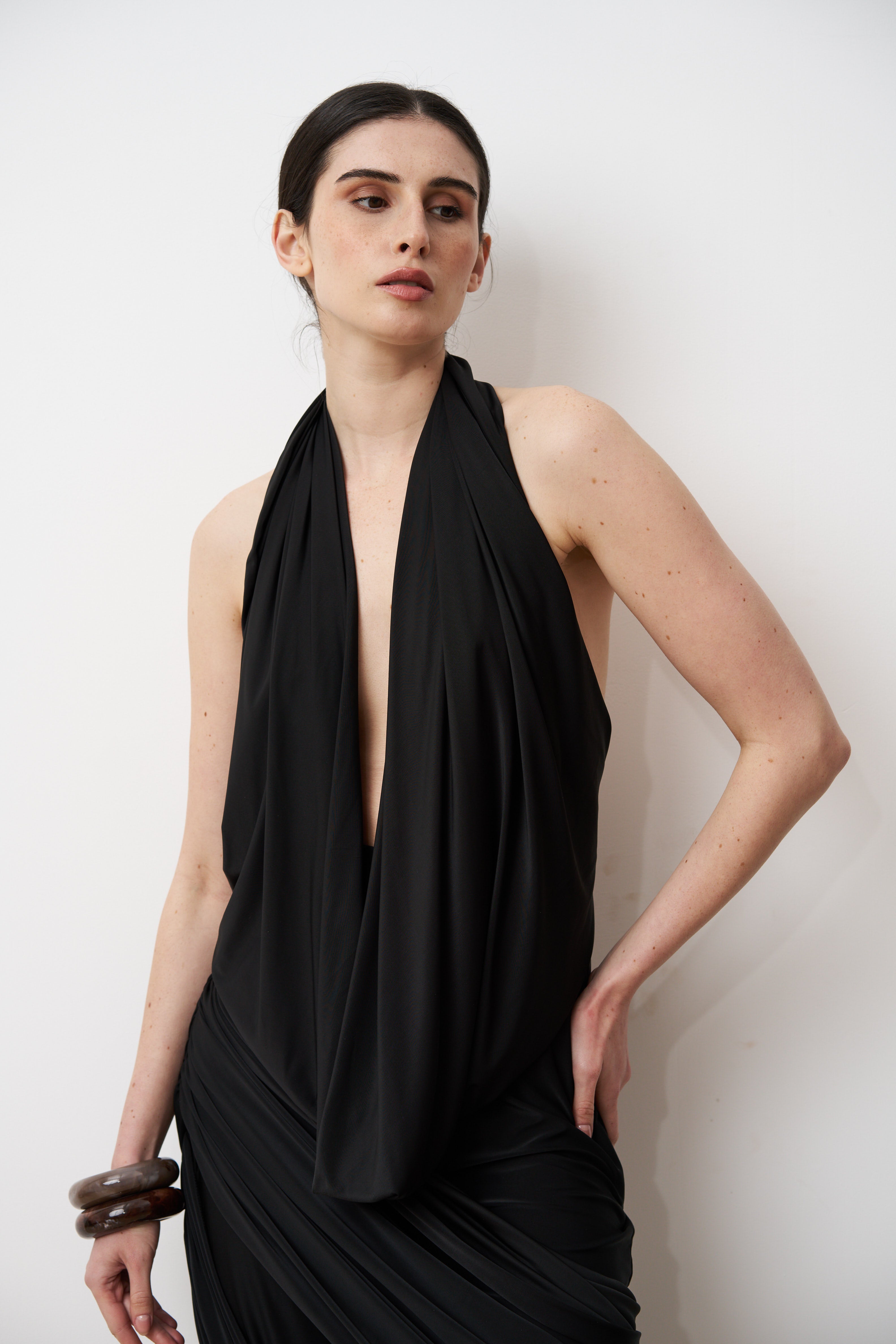 KYANA Draped halter jersey top
