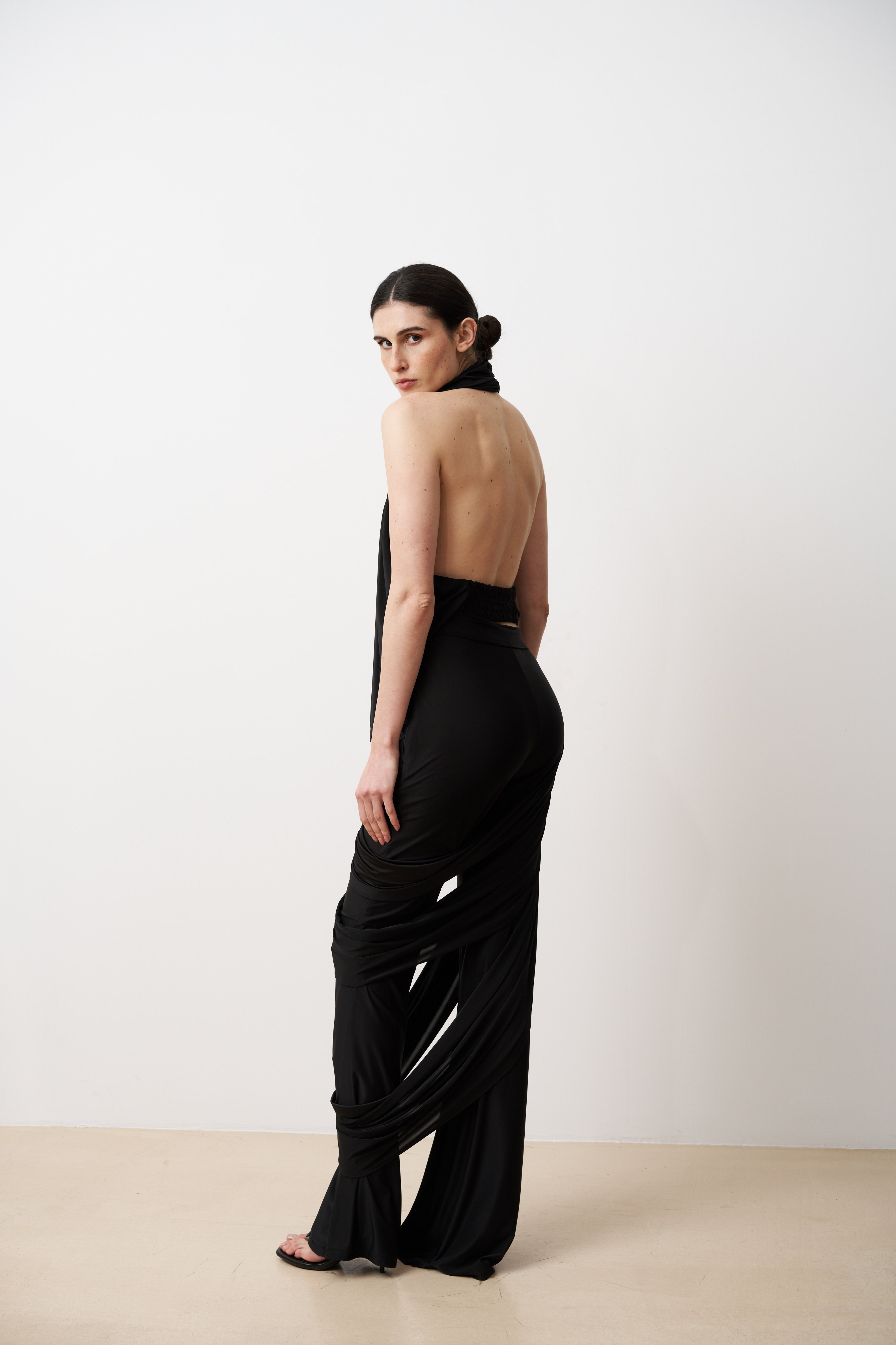 KYANA Draped halter jersey top