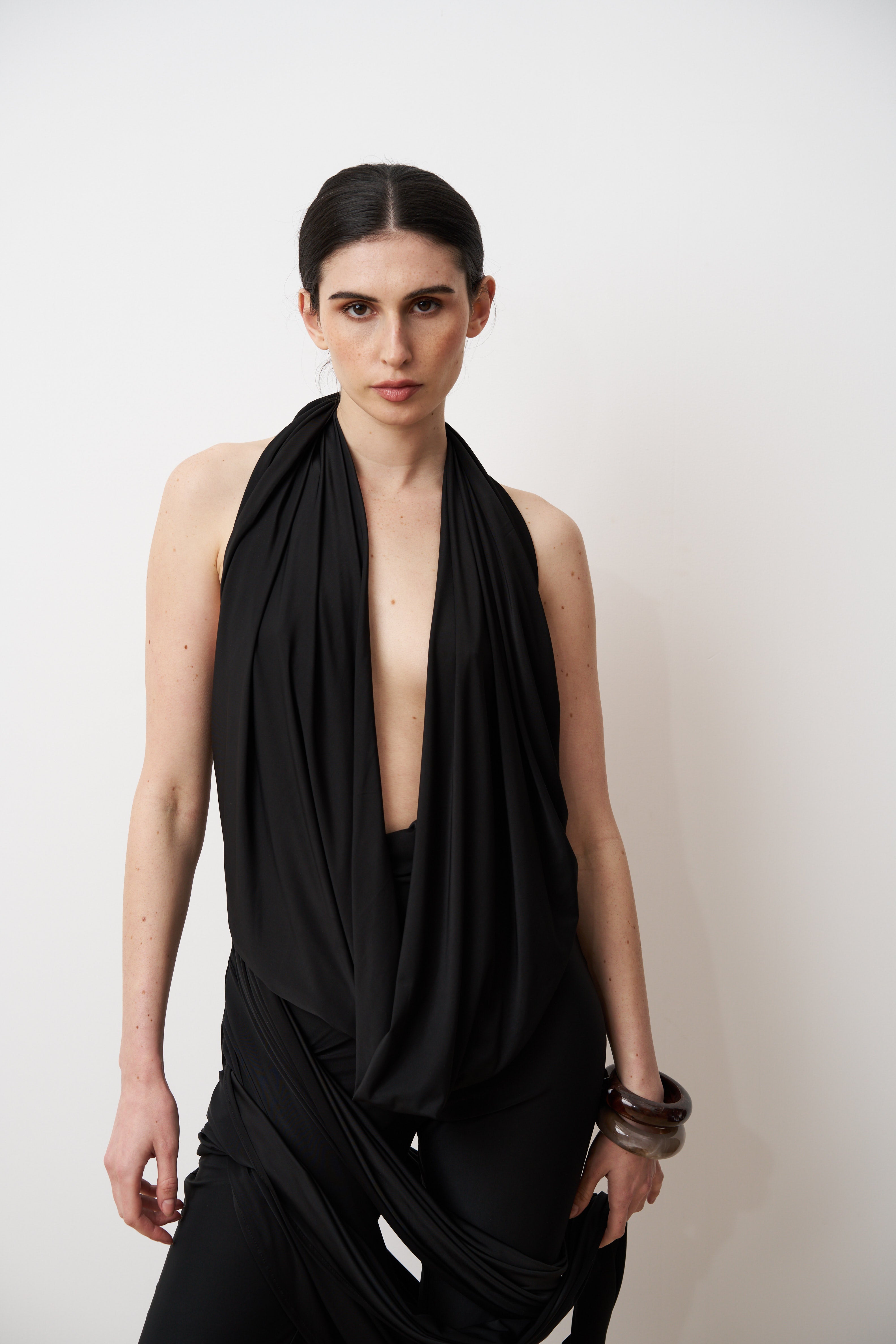 KYANA Draped halter jersey top