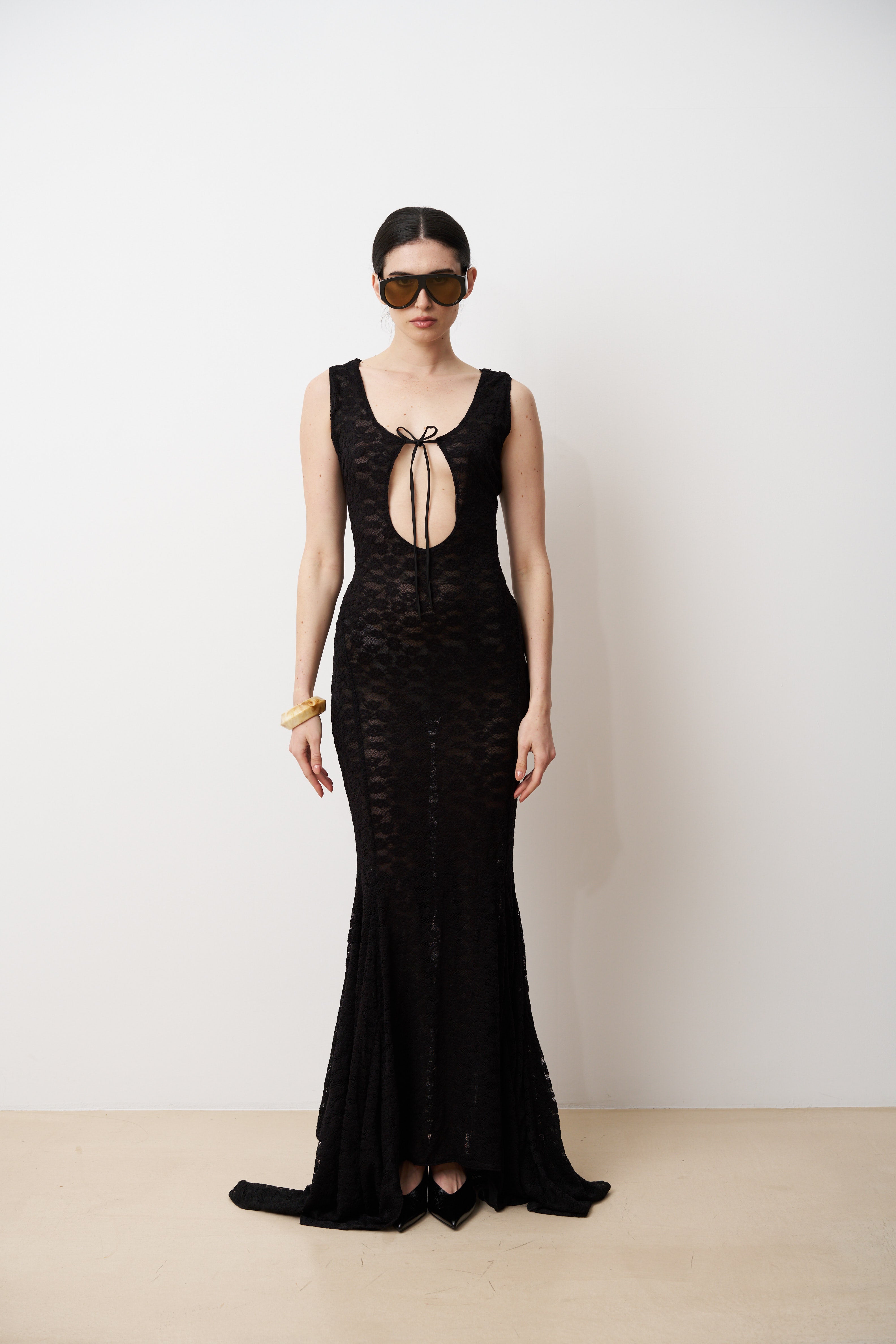YARA Lace cut-out flared gown
