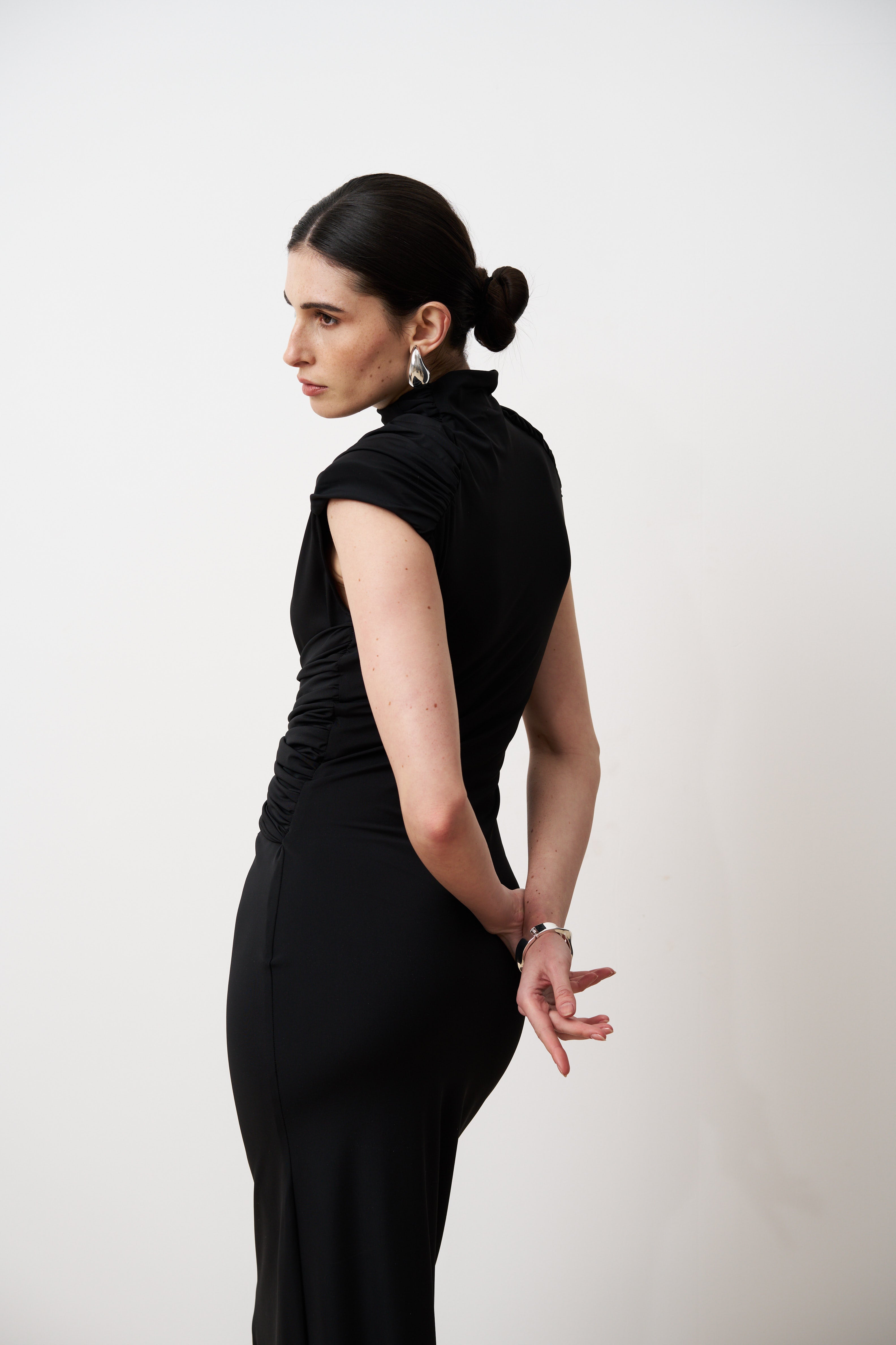 ELYA High neck column gown with draped waist
