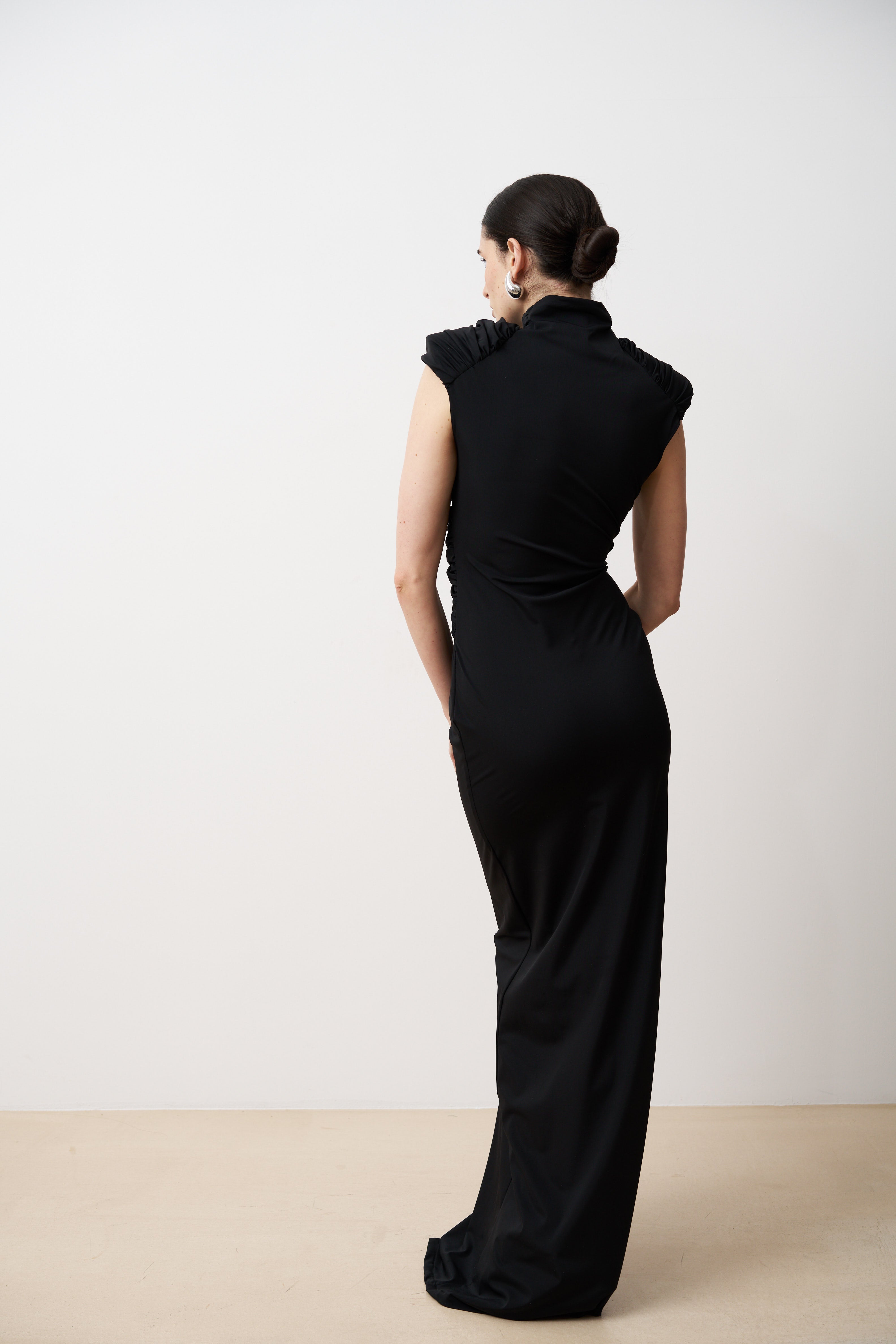 ELYA High neck column gown with draped waist
