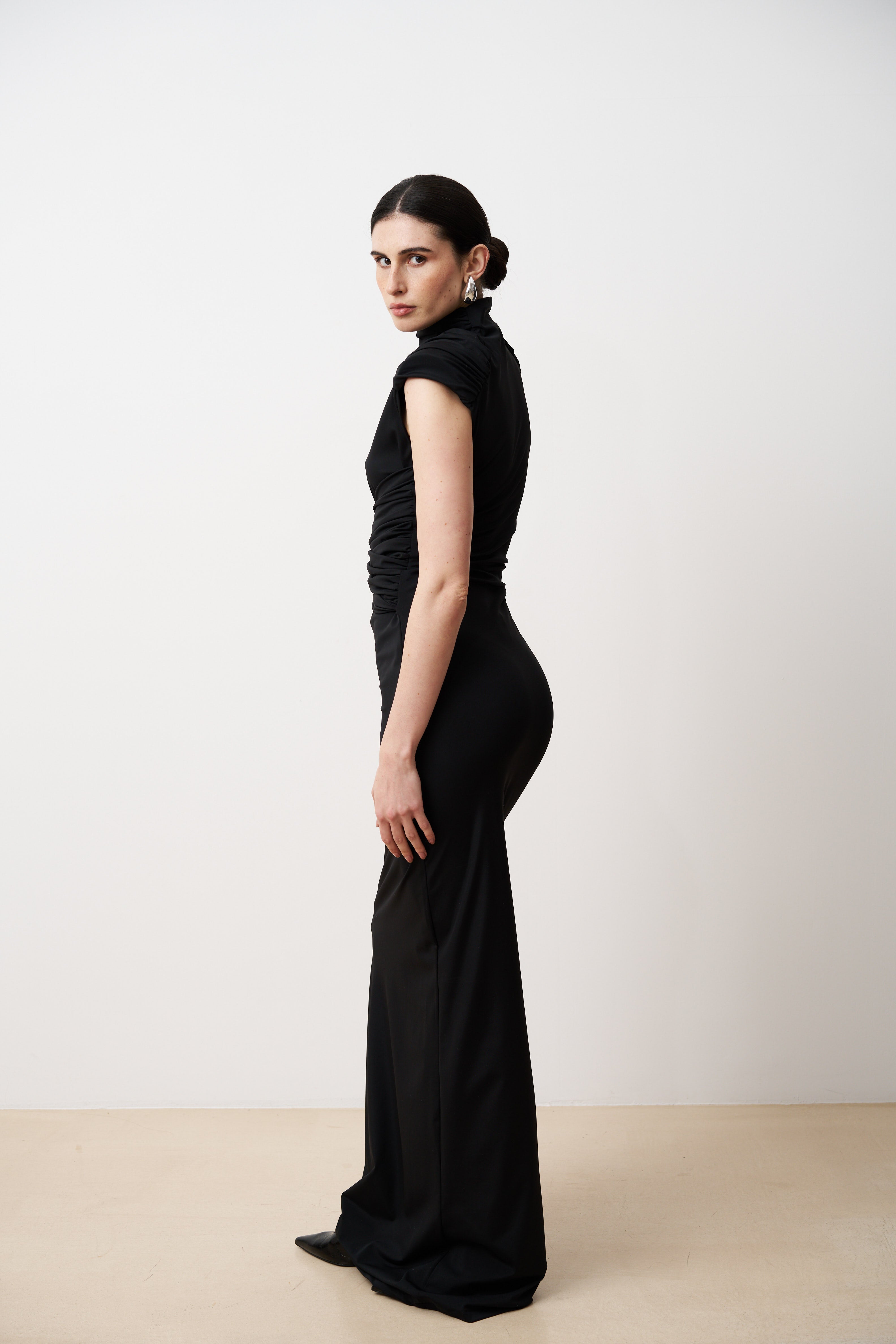 ELYA High neck column gown with draped waist