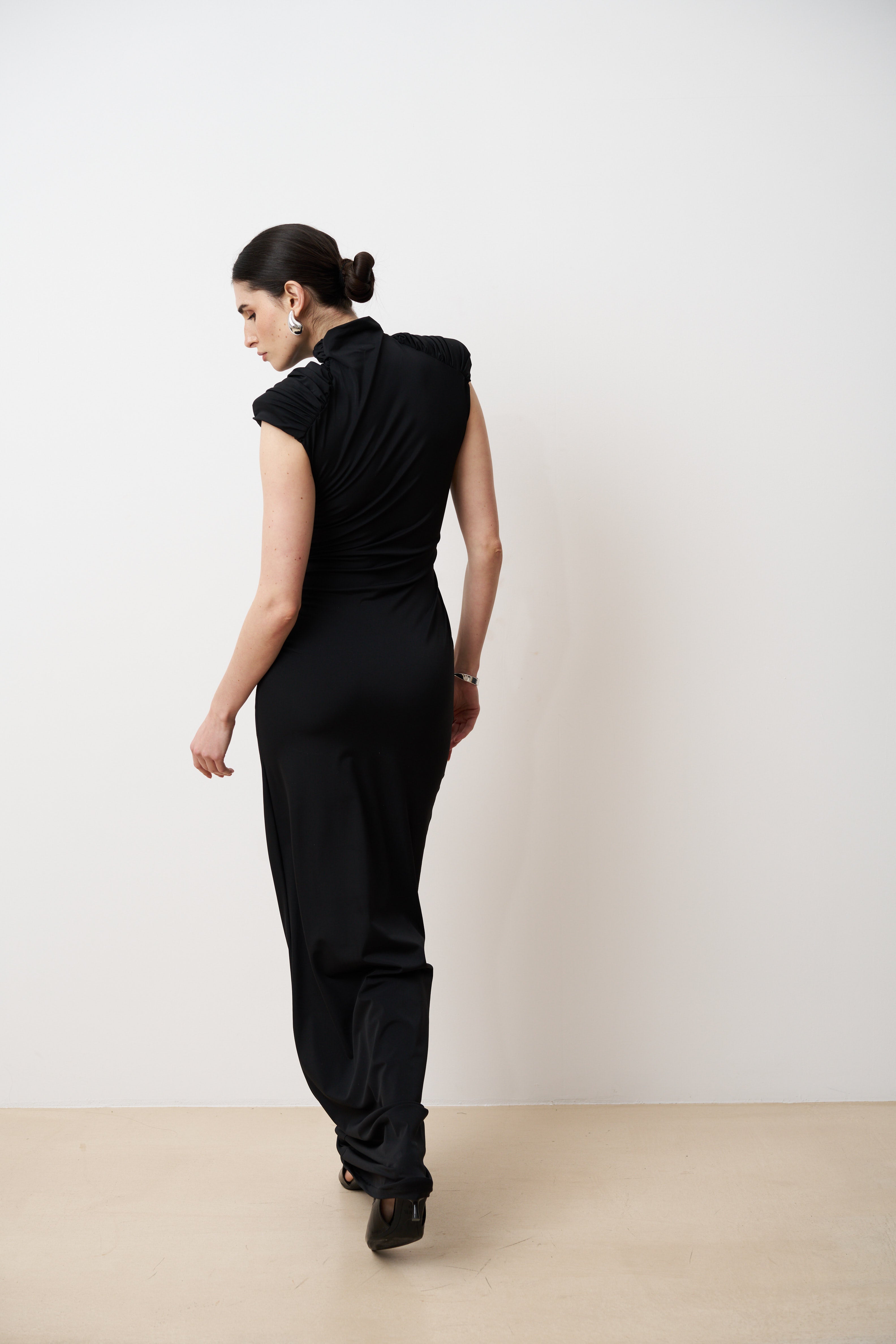 ELYA High neck column gown with draped waist