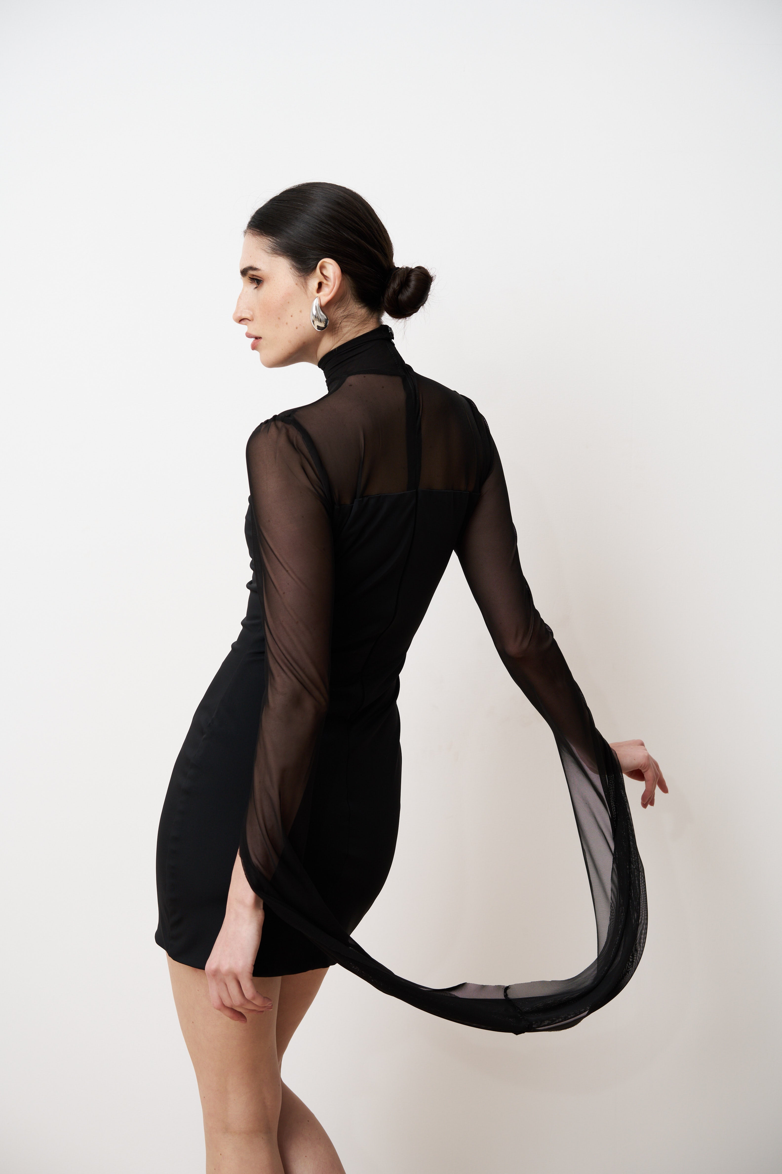 RAYA High neck sheer sleeve mini dress