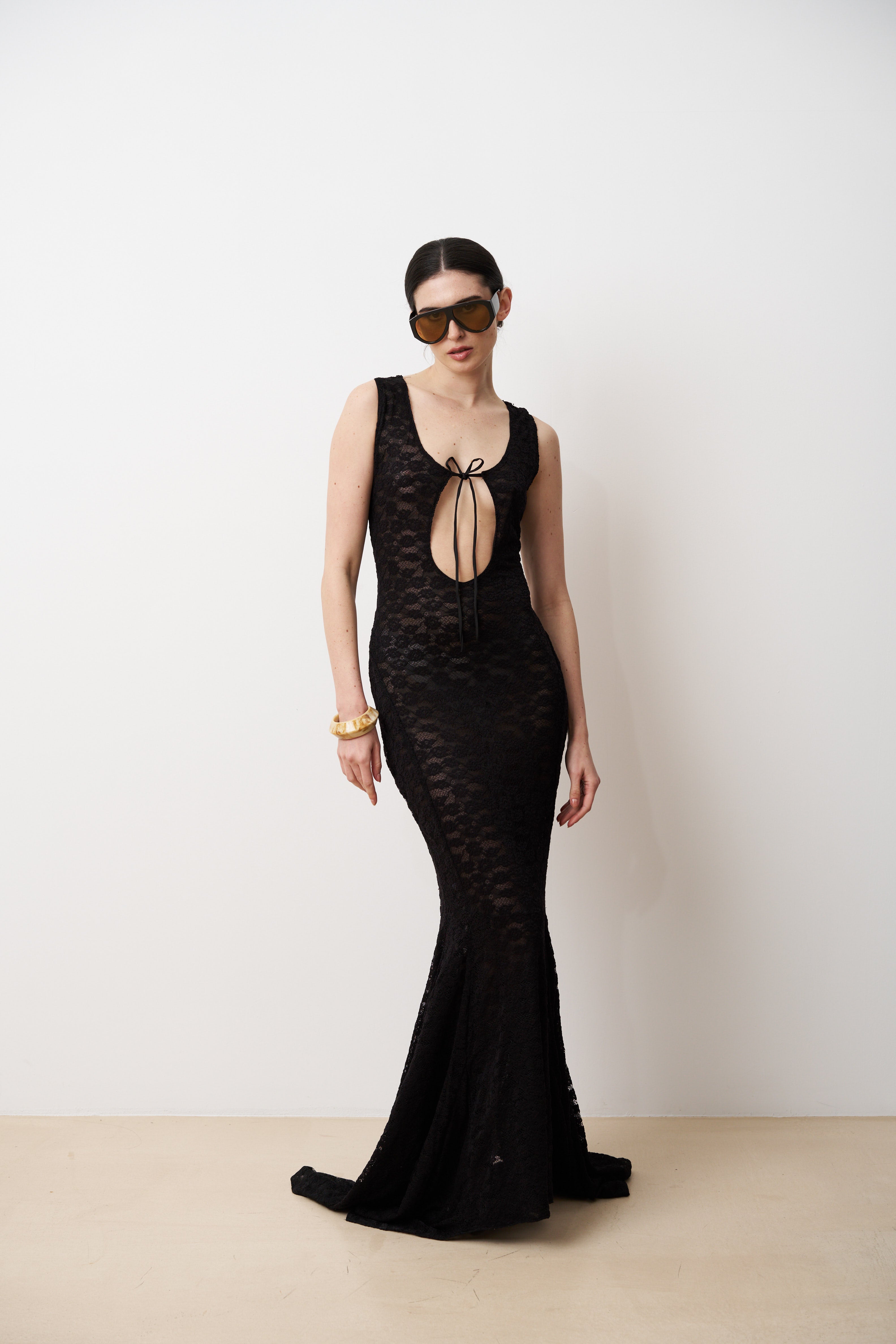 YARA Lace cut-out flared gown