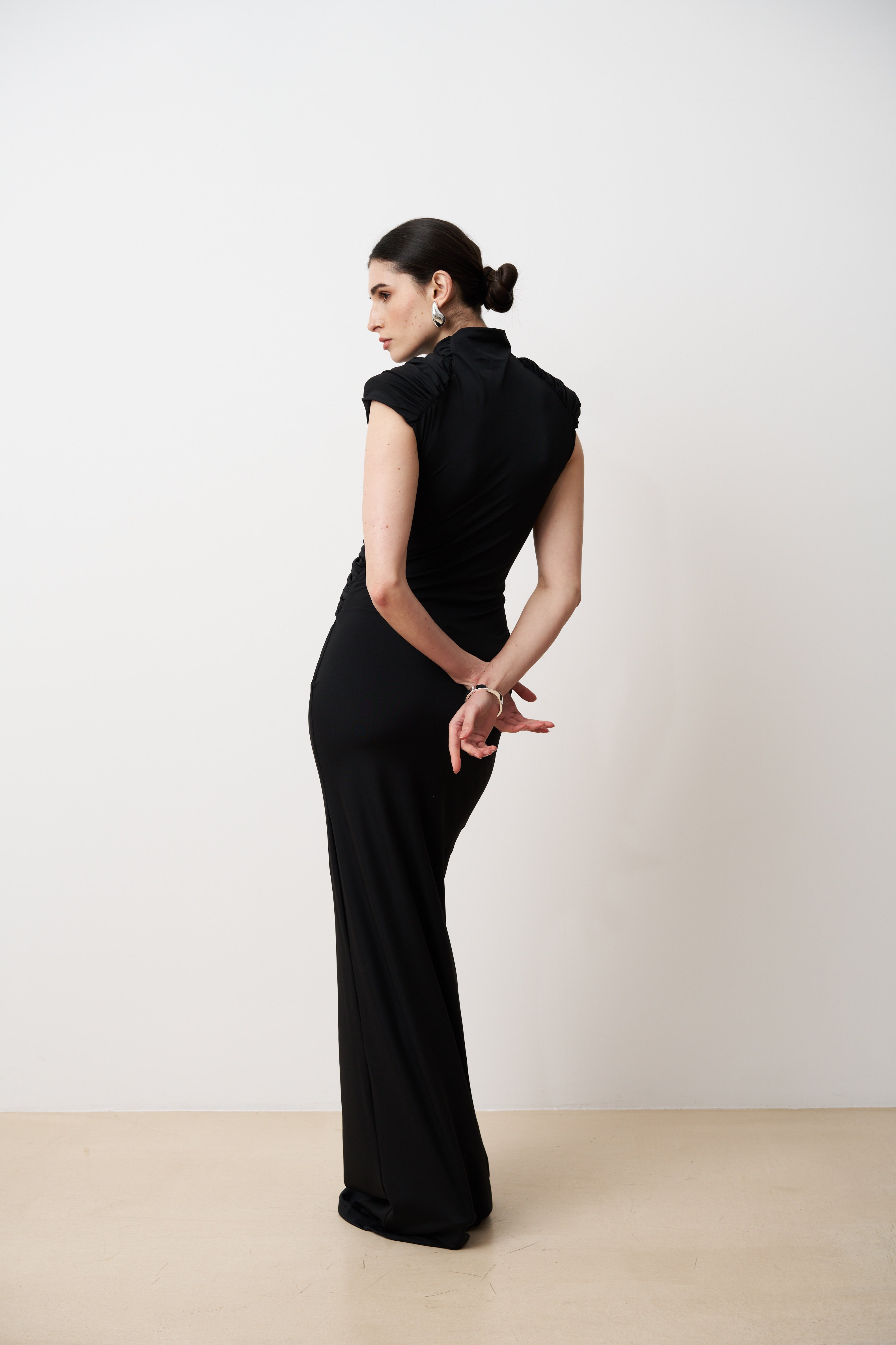 ELYA High neck column gown with draped waist
