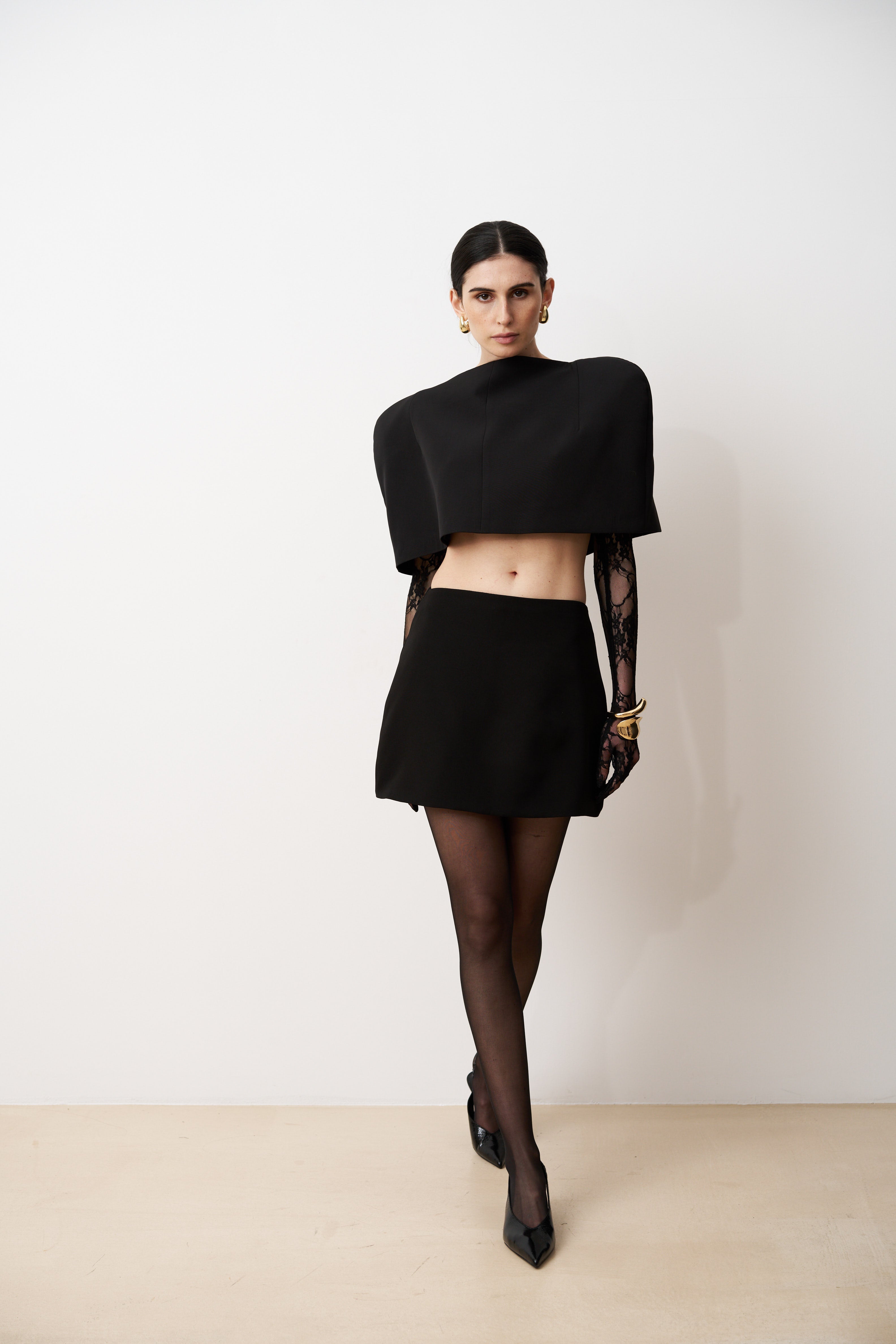 ZAYA Mid-rise lace pocket mini skirt